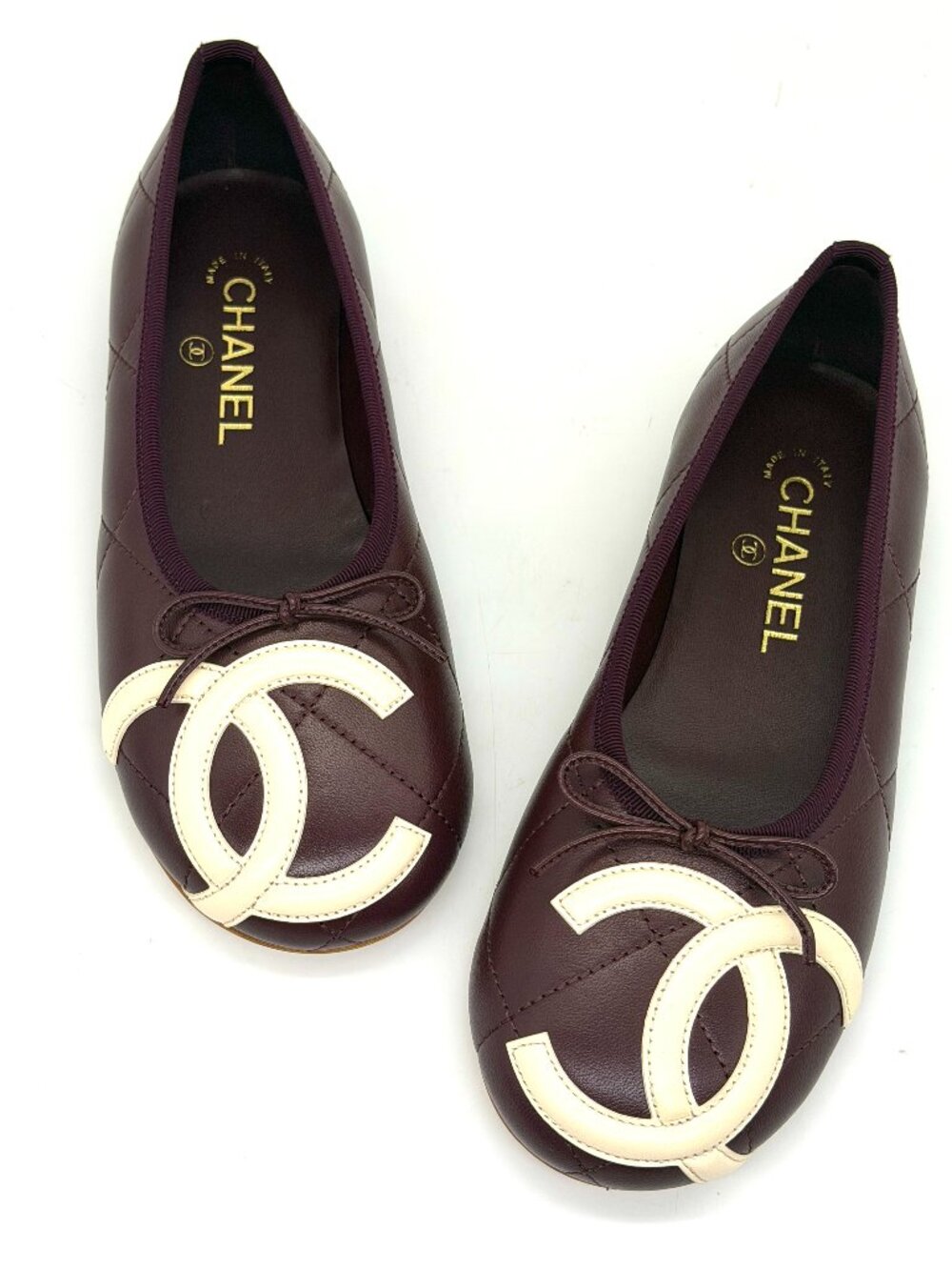 CHANEL 26M Coco Beach Lambskin Leather CC Cambon Bow Ballerina Ballet Flats